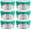 Floraware FL SS Round Lunch Box 300ML Set of 6 SEA Green...