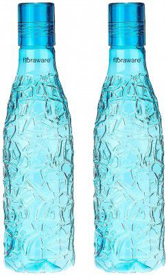 Floraware Food Grade Premium Plastic Fridge Mosaic Water Bottle, 1000ml Pack of 2, Blue