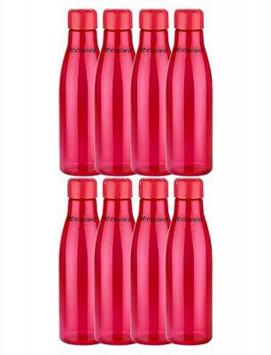 Floraware Food Grade Premium Plastic Fridge Round Water Bottle, Drinking Bottle, 1000ml Pack of 8, Red