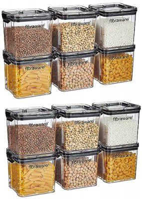 Floraware Food Safe Modular Plastic Square Airtight Containers, Pack of 12, 700ml