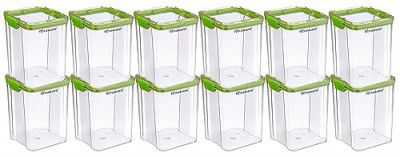 Floraware Food Safe Modular Plastic Square Airtight Containers, Stackable container, Storage Jar with Lid, Pack of 12, 1200ml, Green