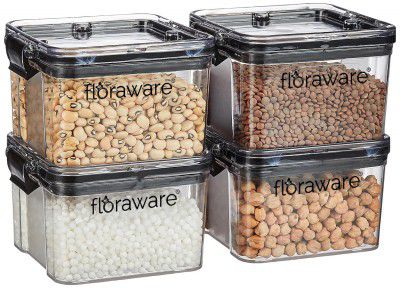 Floraware Food Safe Modular Plastic Square Airtight Containers, Pack of 4, 400ml