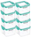 Floraware Food Safe Modular Plastic Square Airtight Containers, Stackable container, Storage Jar with Lid, Pack of 8, 400ml, Blue...
