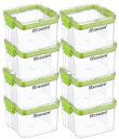 Floraware Food Safe Modular Plastic Square Airtight Containers, Stackable container, Storage Jar with Lid, Pack of 8, 400ml, Green...