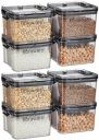 Floraware Food Safe Modular Plastic Square Airtight Containers, Stackable container, Storage Jar with Lid, Pack of 8, 400ml, Black...
