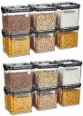 Floraware Food Safe Modular Plastic Square Airtight Containers, Pack of 12, 700ml...