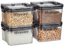 Floraware Food Safe Modular Plastic Square Airtight Containers, Pack of 4, 400ml...