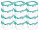 Floraware Food Safe Modular Plastic Square Airtight Containers, Stackable container, Storage Jar with Lid, Pack of 12, 400ml, Blue...
