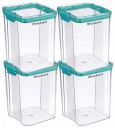 Floraware Food Safe Modular Plastic Square Airtight Containers, Stackable container, Storage Jar with Lid, Pack of 4, 1200ml, Blue...