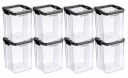 Floraware Food Safe Modular Plastic Square Airtight Containers, Stackable container, Storage Jar with Lid, Pack of 8, 1200ml, Black...