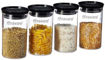 Floraware Food Safe Multiuse Stackable Airtight Grocery Container 1400ml, Set 4, Black