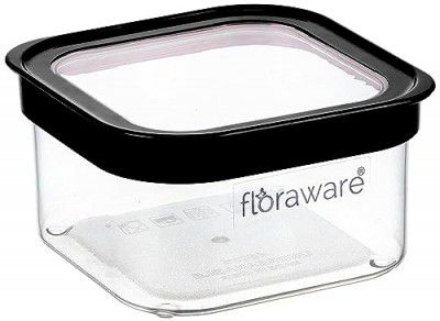 Floraware Food Safe Plastic Multiuse Square Fit-Lock Airtight Storage Jar, Grocery Container, BPA free, 750 ML (Black, 2)