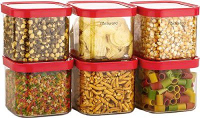 Floraware Food Safe Plastic Multiuse Square Fit-Lock Airtight Storage Jar, Grocery Container, BPA free, 750 ML (Pink, 2)