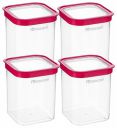 Floraware Food Safe Plastic Multiuse Square Fit-Lock Airtight Storage Jar, Grocery Container, BPA free, 1150 ML (Set 4, Pink)...