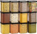Floraware Food Safe Plastic Multiuse Square Fit-Lock Airtight Storage Jar, Grocery Container, BPA free, 1150 ML (Black, 2)...