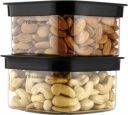 Floraware Food Safe Plastic Multiuse Square Fit-Lock Airtight Storage Jar, Containers for Kitchen Storage Set, 450 ml, set 2 BPA free, Black...