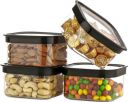 Floraware Food Safe Plastic Multiuse Square Fit-Lock Airtight Storage Jar, Grocery Container, BPA free, 750 ML (Black, 2)...