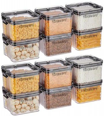 Floraware Food Safe Plastic Multiuse Square, Grocery Container, BPA Free, 400 ML (Black, 2)