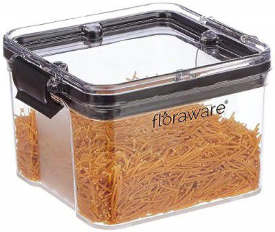 Floraware Food Safe Plastic Multiuse Square Lock & Lock Airtight Container,Multipurpose Jar, Grocery Container, BPA Free, 400 ML (Black, 1)