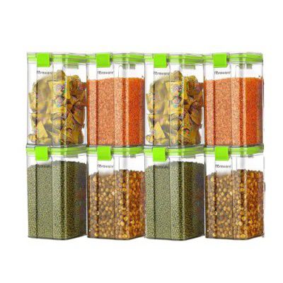 Floraware Food Safe Plastic Multiuse Square Lock & Lock Airtight Container,Multipurpose Jar, Grocery Container, BPA Free, 1200 ML (Green, 4)