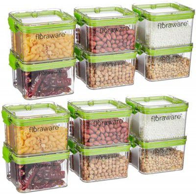 Floraware Food Safe Plastic Multiuse Square Lock & Lock Airtight Container,Multipurpose Jar, Grocery Container, BPA Free, 400 ML (Green, 6)