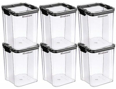 Floraware Food Safe Plastic Multiuse Square Lock & Lock Airtight Container,Multipurpose Jar, Grocery Container, BPA Free, 1200 ML (Black, 2)