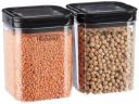 Floraware Food Safe Plastic Multiuse Square Lock & Lock Airtight Container,Multipurpose Jar, Grocery Container 1150ml, Set 2, BPA Free, Black...