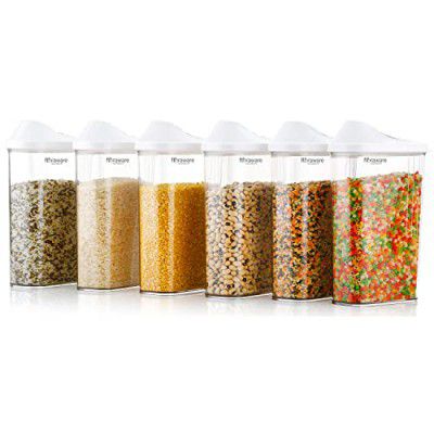Floraware Food Safe Plastic Storage Containers with Sliding Mouth, 1100ml, Pack of 6, White, BPA Free
