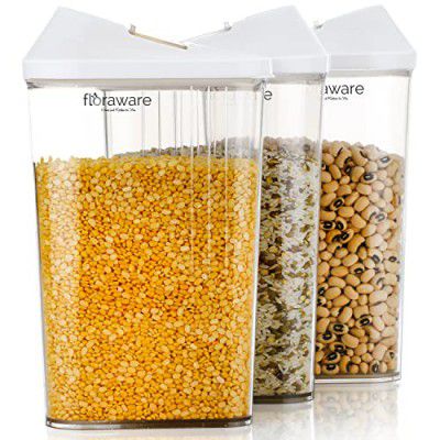 Floraware Food Safe Plastic Storage Containers with Sliding Mouth, 1100ML, BPA Free (White, 3)