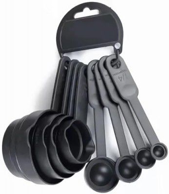 Floraware Measuring Cup and Spoon Set, Multi-Purpose Kitchen Tool, Measuring Cups for Kitchen, Cake Baking Accessories, Measuring Spoons and Cups Set (Black)