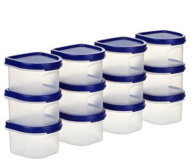 Floraware Modular Plastic Storage Containers | Airtight Jars with Lids | Stackable Design for Grains, Spices, Snacks & More | Transparent & Space-Saving (Blue, Pack of 12)