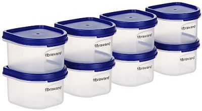 Floraware Modular Plastic Storage Containers | Airtight Jars with Lids (Blue, Pack of 8)