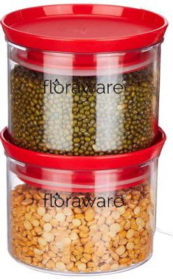 Floraware Plastic Air Tight BPA Free Stackable Kitchen Organizer Pack of 2 (Red)