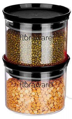Floraware Plastic Air Tight BPA Free Stackable Round Push Multipurpose Containers Pack of 2 (Black)