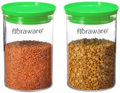 Floraware Plastic Storage Jar and Container Set I Air Tight & BPA Free Containers for Kitchen Storage Set I Grocery Kitchen Container Set I Multipurpose Jar, 900 ML Each (Green, 2)