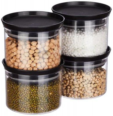 Floraware Plastic Storage Jar and Container Set I Air Tight & BPA Free Containers for Kitchen Storage Set I Grocery Kitchen Container Set I Multipurpose Jar, 500 Ml Each, (Black, Set of 4)