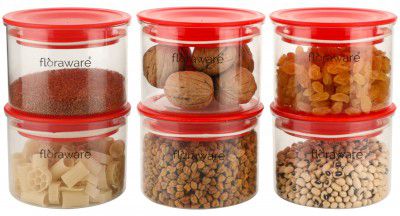 Floraware Plastic Storage Jar and Container Set I Air Tight & BPA Free Containers for Kitchen Storage Set, 600 Ml Each, Set 6, Red