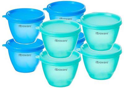 Floraware Round Containers, Storage organizer, Container Set with Lid, Pickle, Sauces, Spices, Dry fruits, Travelling, Plastic Kitchen Storage Containers - 500 ml, 8 Pieces, Multicolour