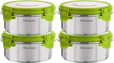 Floraware Stainless Steel Insulated Airtight Leak-Proof Lunch Box Unbreakable Lid, Snacks Tiffin for Kids, Light Weight, Easy Clean for Office, School, Picnic & Travelling, Set 4, 500 ml Green