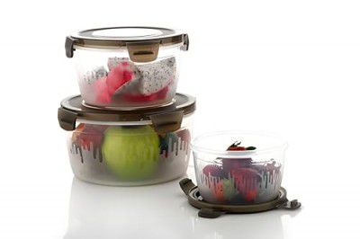 Flossymart 3 PC Brown Plastic Food Storage Container Pack of 3 Size (600ml,1200ml,1800ml)