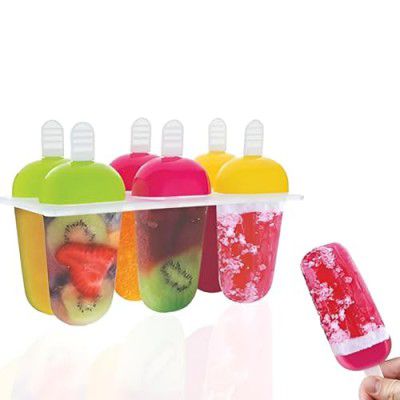 FLOSSYMART Plastic Reusable Popsicle Molds Ice Pop Makers (Set of 6) 