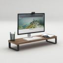 flux Monitor Stand Wooden | Monitor Stand Riser | PC Stand For Desktop Table | , Non Slip, Material: Particle Board & Metal size- (59.5 cm x 20cm x 12cm) Shelf (Walnut brown)...