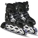 FlyerHigh Adjustable Aluminium Inline Skates Set Skating Shoe with PU Wheel Roller Skates 4 Wheeler for Boys Girls (Black)...
