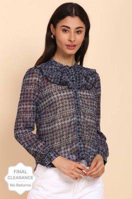 FLYING MACHINE  Casual Regular Sleeves Printed Women Black Top