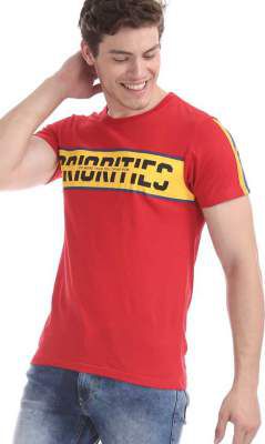 Flying Machine Printed Men Round Neck Red T-Shirt