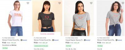 Upto 80% OFF ON Flying Machine Women's T-shirt | Starts at Rs 189