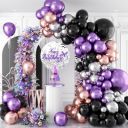 Flyloons 25 pcs Black Rose Gold Purple Silver Metallic Chrome Balloons...