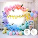 Flyloons 53 Pcs Pastel Happy Birthday Decoration for Girls Kids Boys with Sparkle Golden Happy Birthday Banner, Pastel Balloons, Glue dots, Arch Tape for Balloons birthday decoration items for room...
