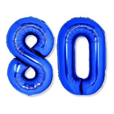 Flyloons 80 number Blue Foil Balloon 16 inch Size Birthday Decoration Items Pack of 2 | 80th Year Balloons | Eighty