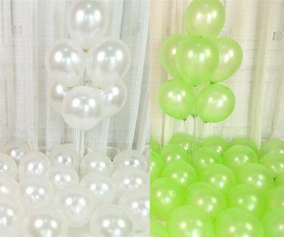 Flyloons Green White Balloons Pack of 50 for birthday decoration items also suitable for Anniversary, Wedding, Celebration, Party